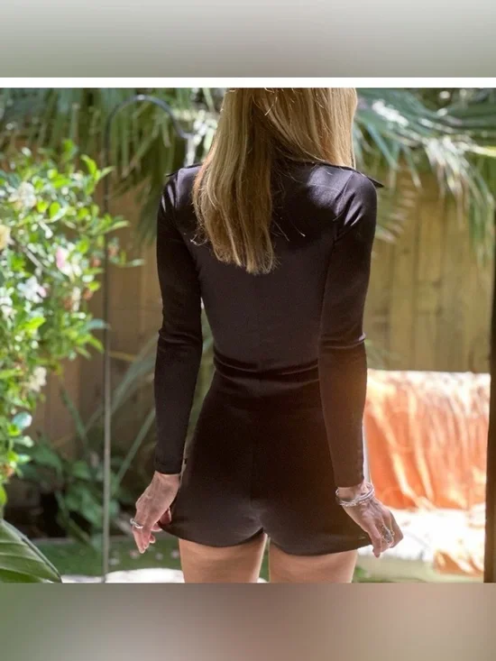 NWT Stoned Immaculate Black Disco Long Sleeve Ribbed Zip Front Shorts Romper-S - Picture 15 of 15
